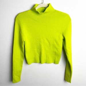 NWT Alice + Olivia Ciara Mockneck cropped sweater lime punch size: L